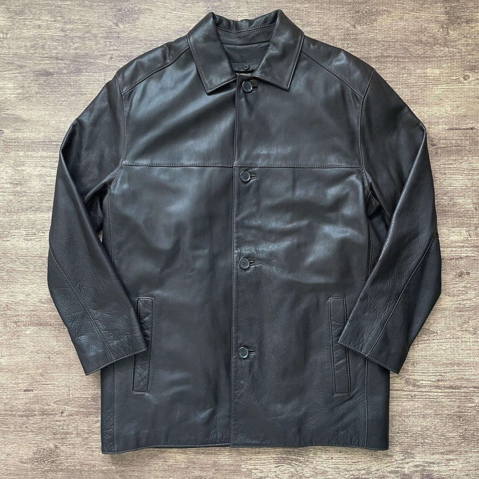 image of Orvis Leather Jacket Coat Quilt Lined Size Mens Medium in Brown