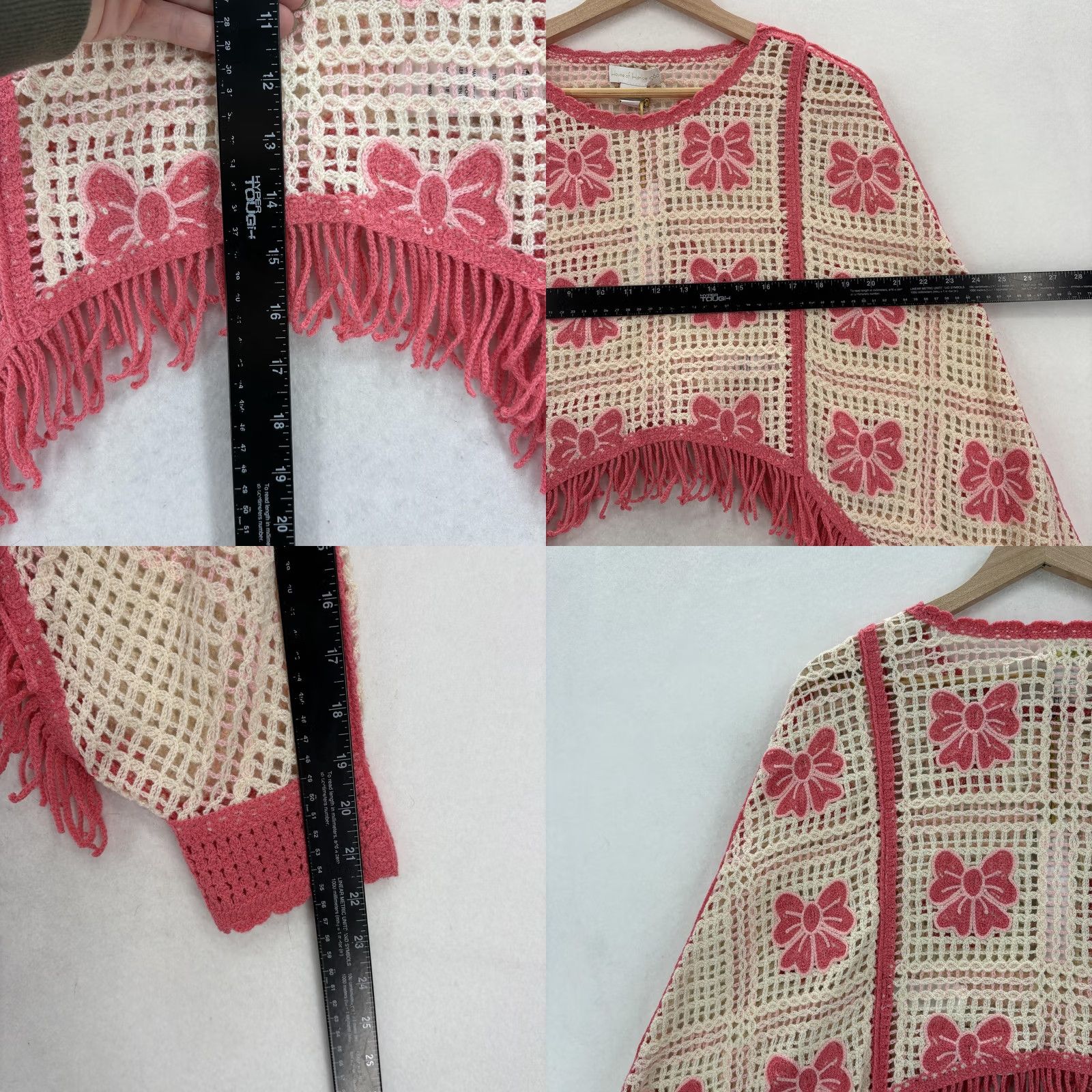Vintage House Of Harlow 1960 Sweater Womens One Size Pink Crochet Floral Fringe Boho NWT Size ONE SIZE - 8 Thumbnail