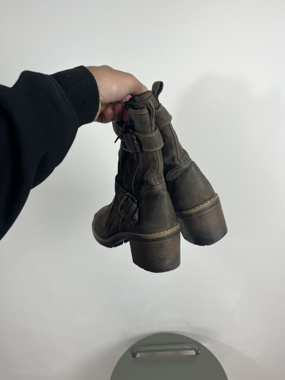 Japanese Brand × Vintage Avant-Garde Chunky Heeled Leather Biker Boots with Straps Size US 10 / IT 40 - 2 Thumbnail