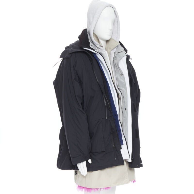 Pre-owned Balenciaga New  2018 Runway Fake Layering 7 Layer Pink Fur Lined Parka Jacket Xl