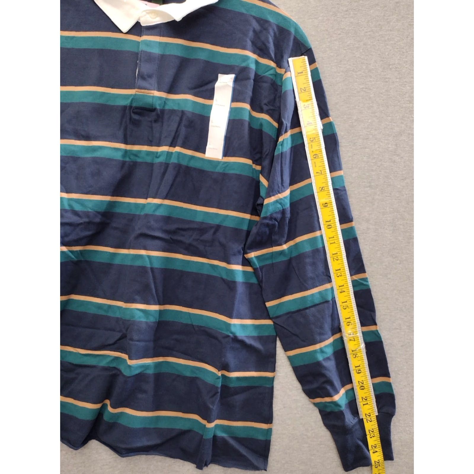 Vintage Wild Fable Polo Tee Shirt Navy Blue Teal Tan Stripes Long Sleeve Size L Women Polo Shirt Striped Preppy Size L / US 10 / IT 46 - 6 Thumbnail