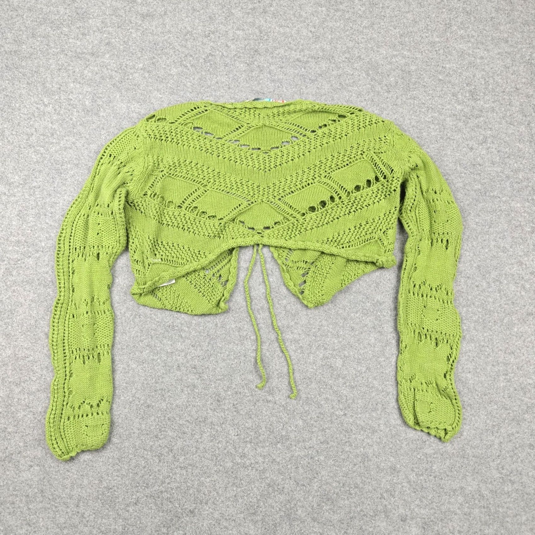 Free People Free People Sweater Shrug Womens Small Green Open Knit Tie Front Crop FP Beach Size S / US 4 / IT 40 - 6 Thumbnail