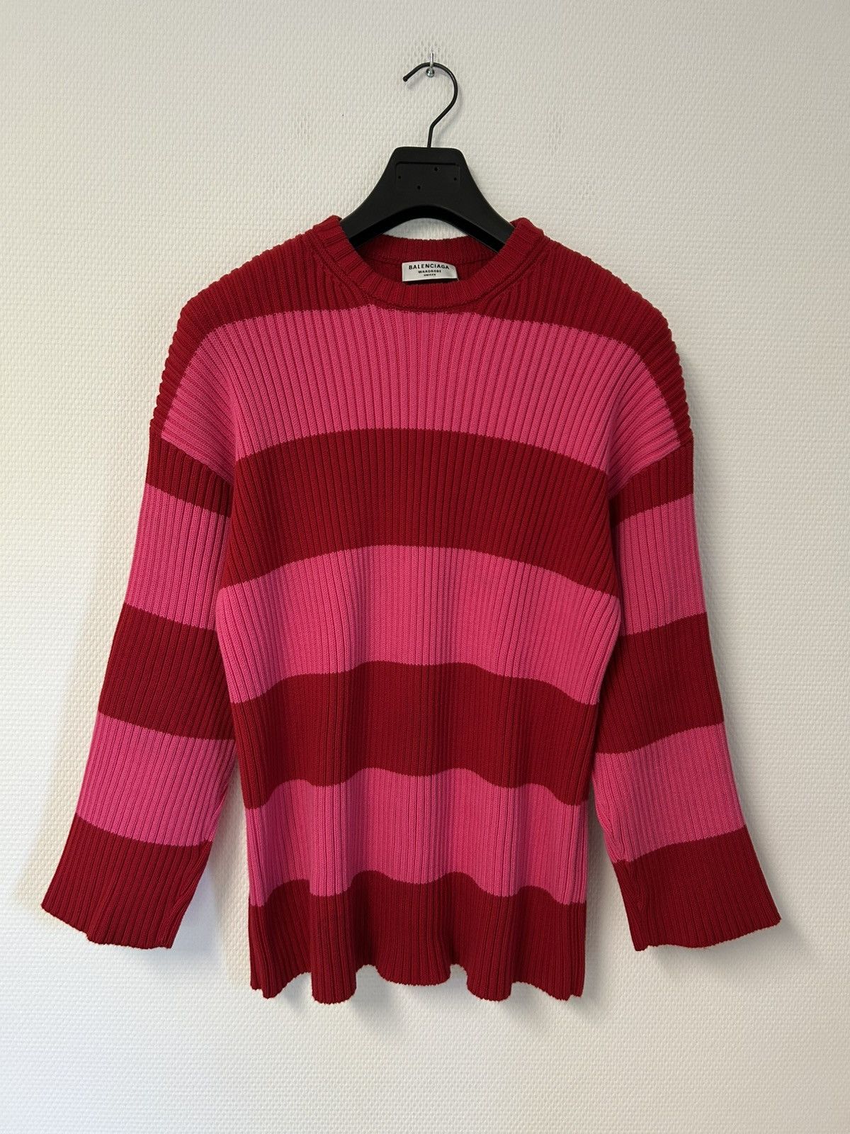Balenciaga 2020 Bicolor Stripe Logo Knit Red & Pink Size US XS / EU 42 / 0 - 2 Thumbnail
