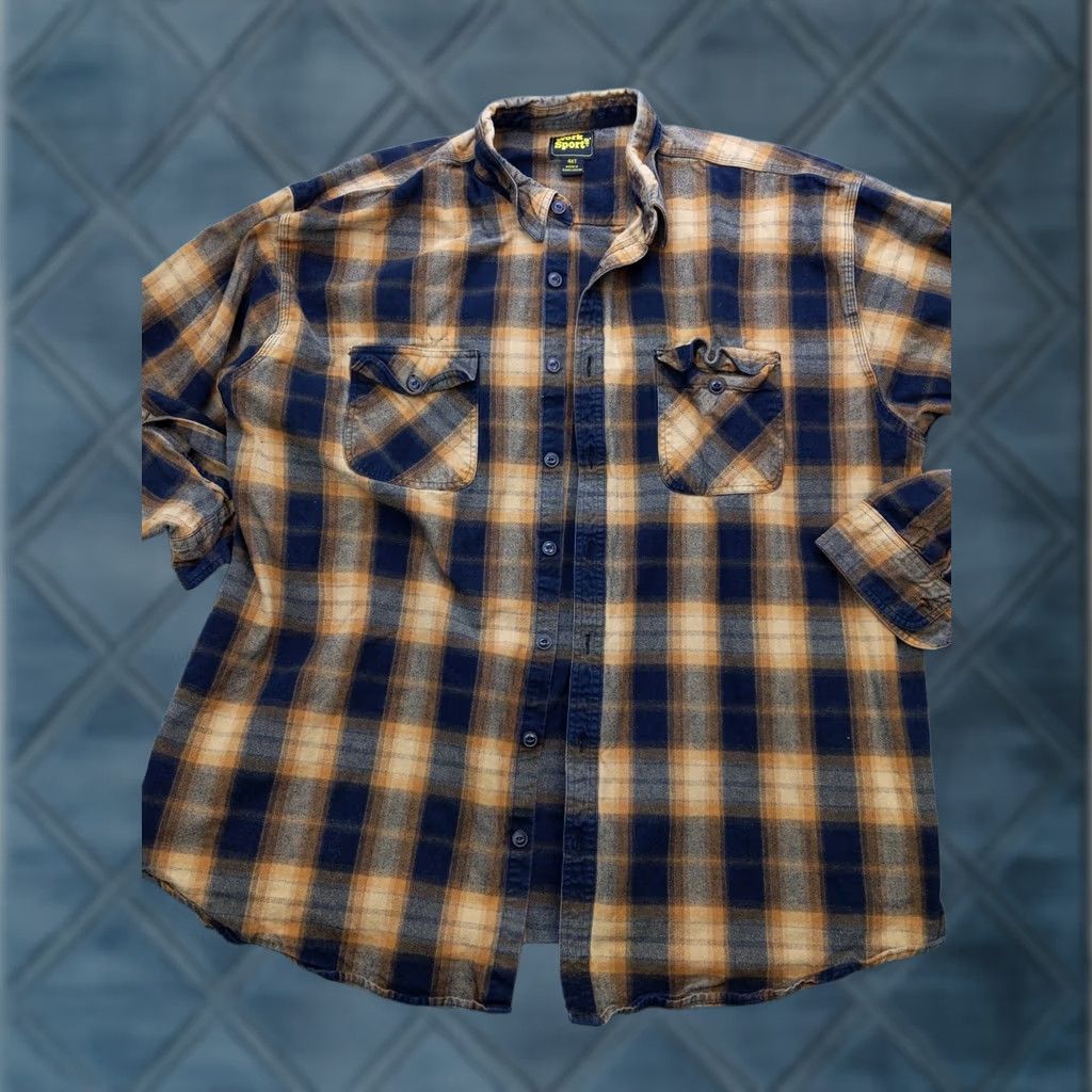 Vintage Work n' Sport Shirt Mens 4XLT Blue Brown Plaid Flannel Button Up Long Sleeve Size US XXL / EU 58 / 5 - 1 Thumbnail