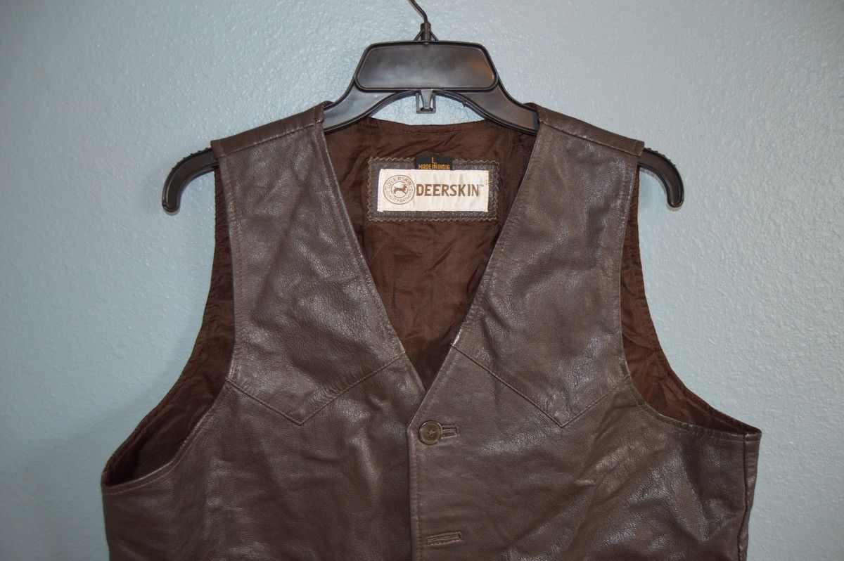 Other Vintage Deer Skin Brown Leather Vest Size 40L - 2 Thumbnail
