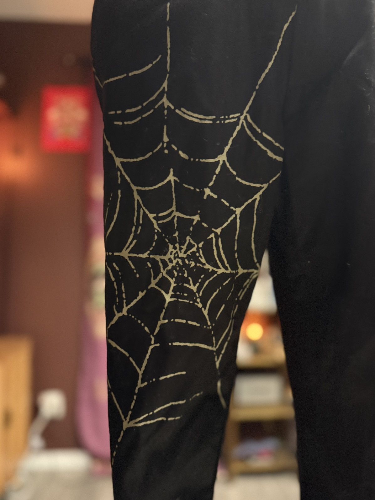 Other Black Slim Pants with Bold Gold Spiderweb Graphic Size US 29 - 3 Thumbnail