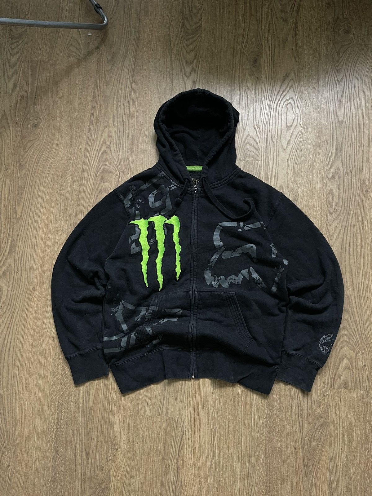 Vintage Fox racing x Monster energy y2k zip up hoodie