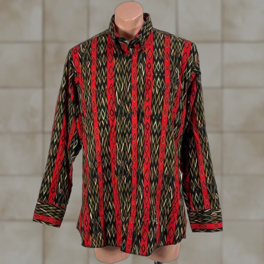 Panhandle Slim USA Diamond Aztec Red Western Shirt 17x36 Long Sleeve