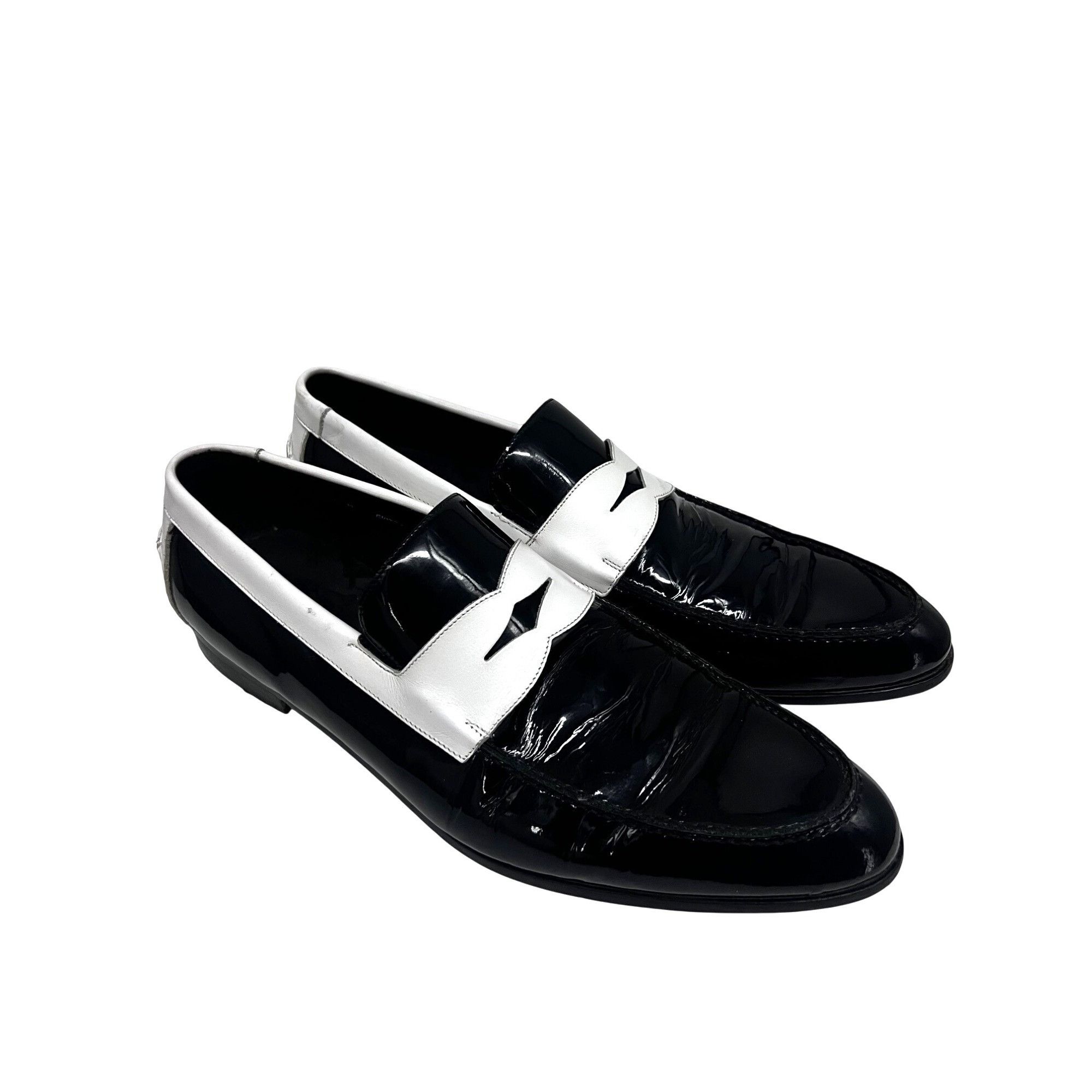 Donald Pliner Donald J Pliner Black White Leather Vintage Italian Penny Lo Shoes, Men's (Size 14)
