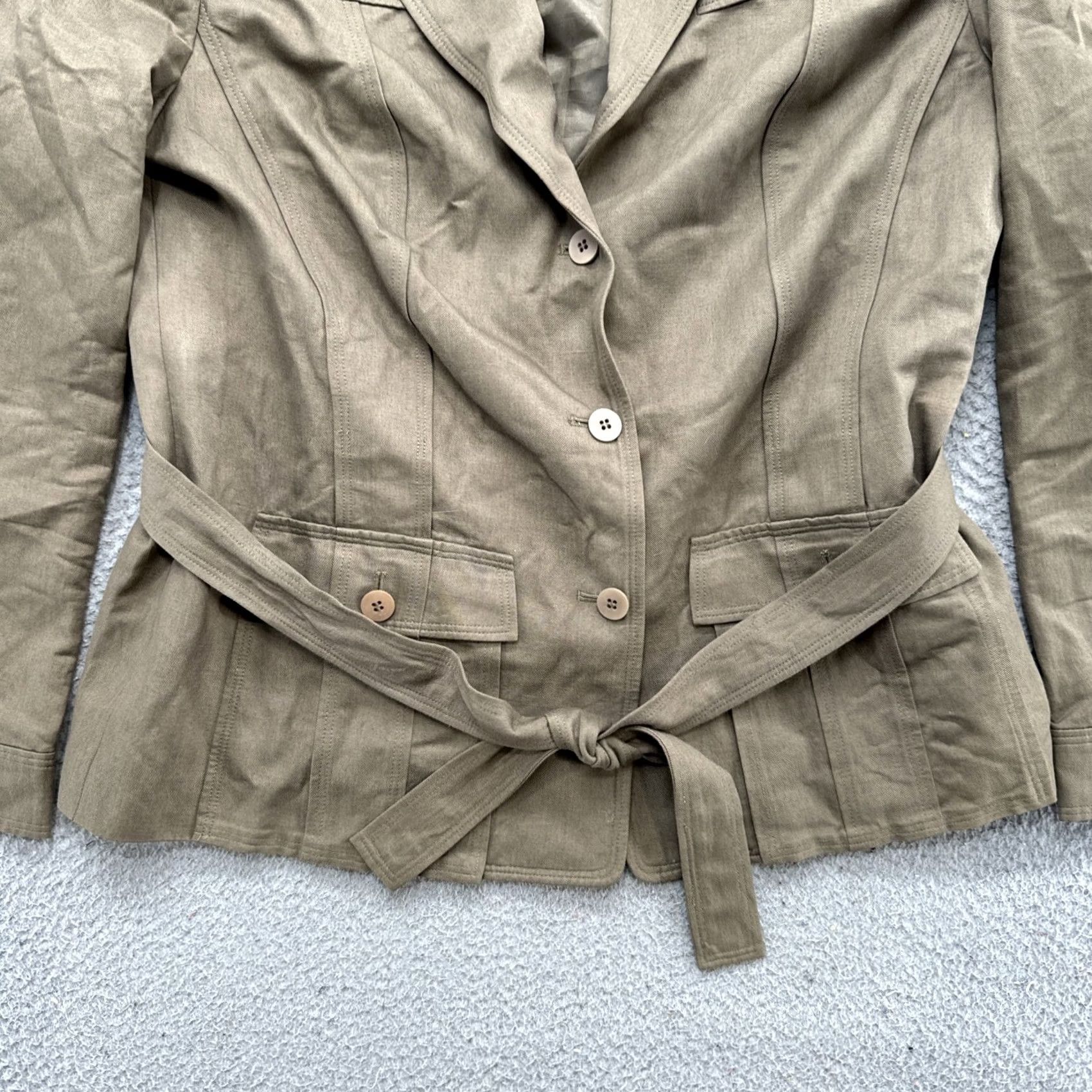 Talbots Talbots Jacket Women’s Belted Linen Blend Brown Size 12 Button Up Mid-Length Casual Seasonal Tan Jacket Womens Size XL / US 12-14 / IT 48-50 - 2 Thumbnail