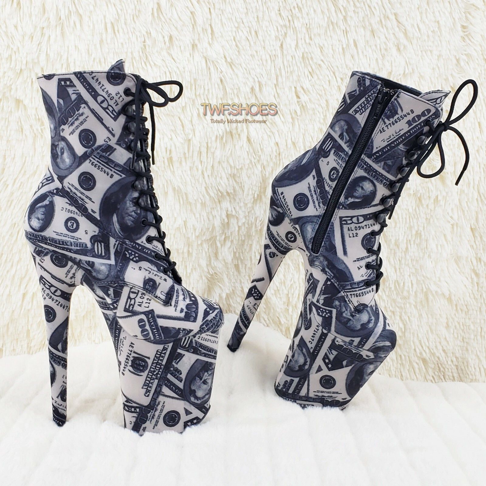 Other Flamingo 1020DP Money Print Platform 8" High Heel Lace Up An Size US 7 / IT 37 - 7 Thumbnail