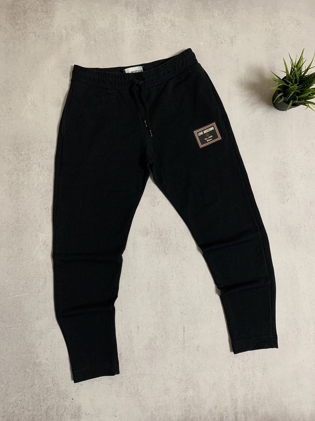 image of Vintage Moschino Sweatpants Track Pants Big Logo Mens in Black (Size 32)
