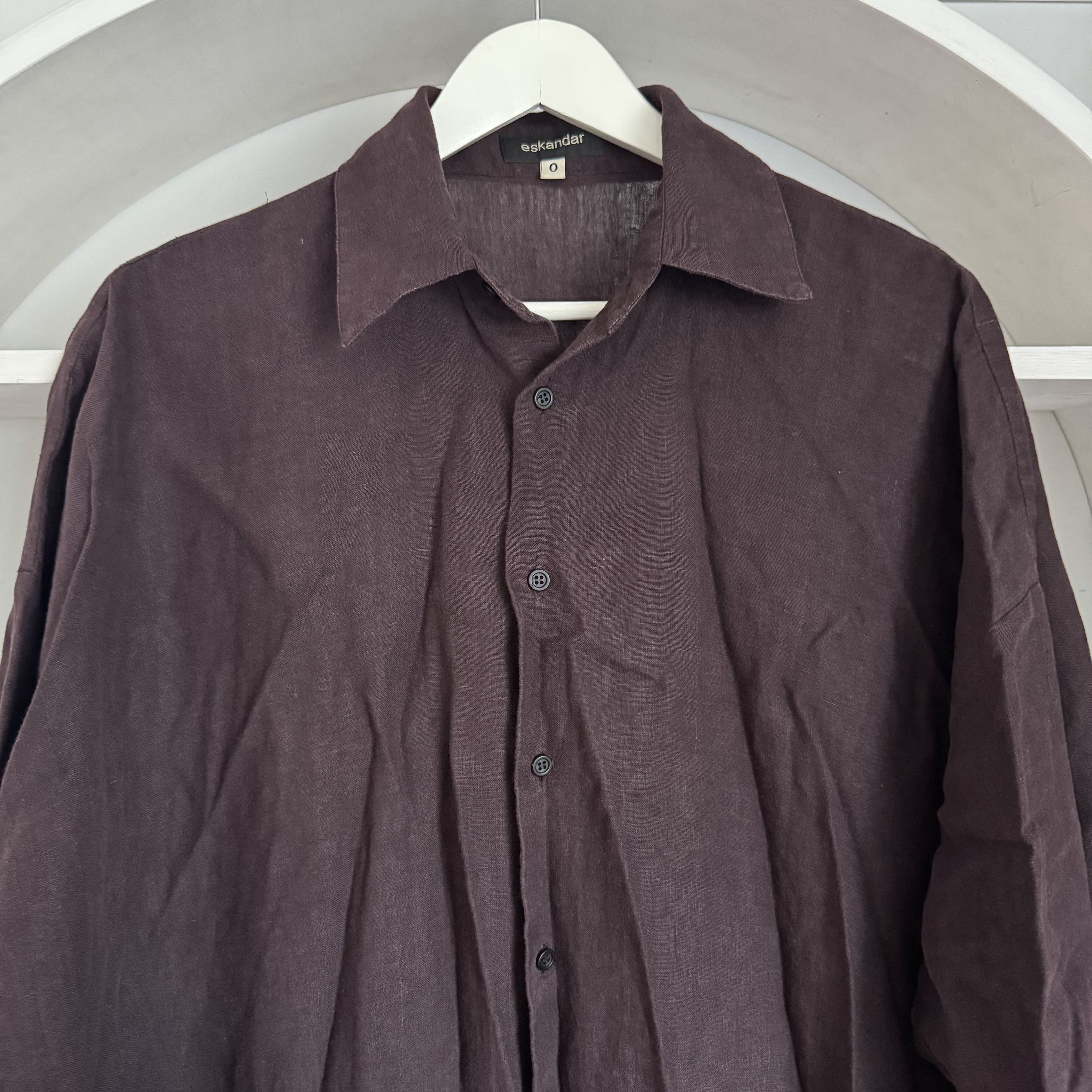 eskandar Women’s ESKANDAR 100% Linen Burgundy Button-Up Dress Shirt Size ONE SIZE - 6 Thumbnail