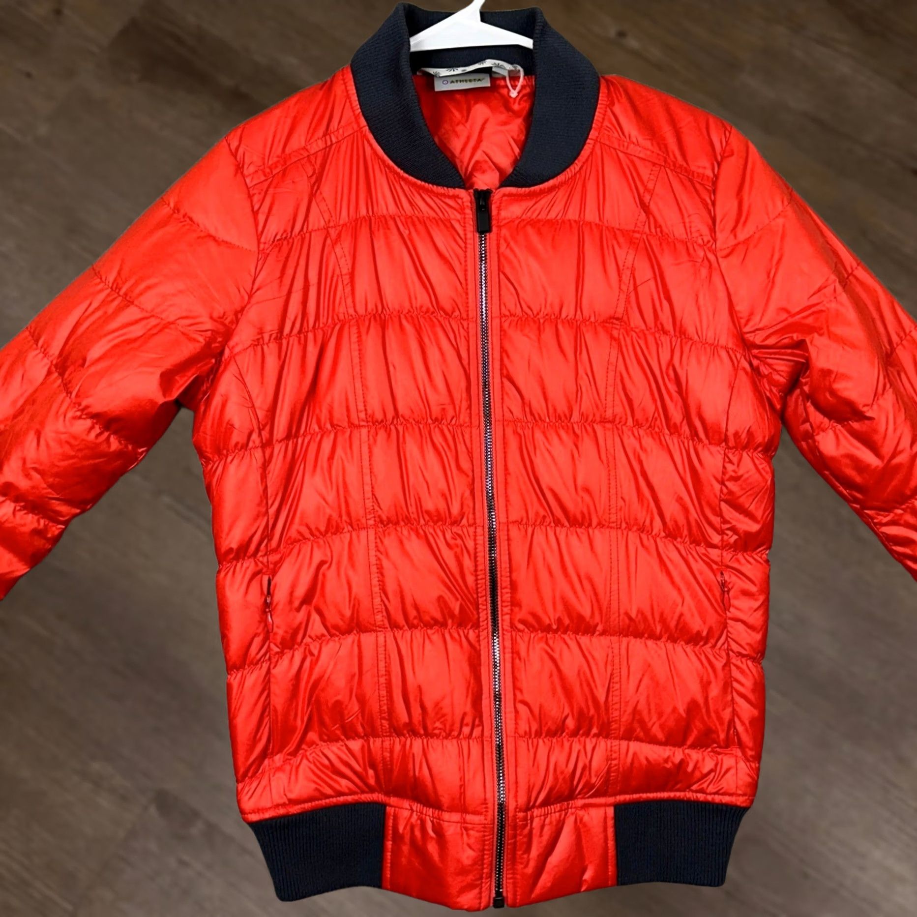 Athleta Athleta Womens XS Jacket Puffer Orange Goose Down Bomber Full Zip Authentic EUC Size XS / US 0-2 / IT 36-38 - 1 Thumbnail