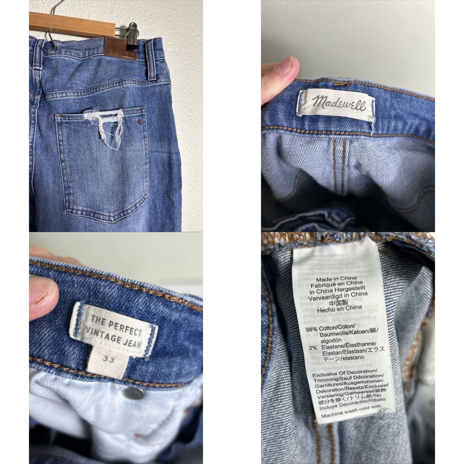 Madewell VINTAGE Madewell Jeans Medium Wash Distressed Raw Hem 33x24 Women Straight 33 24 Blue Size 24" / US 00 / IT 34 - 9 Thumbnail