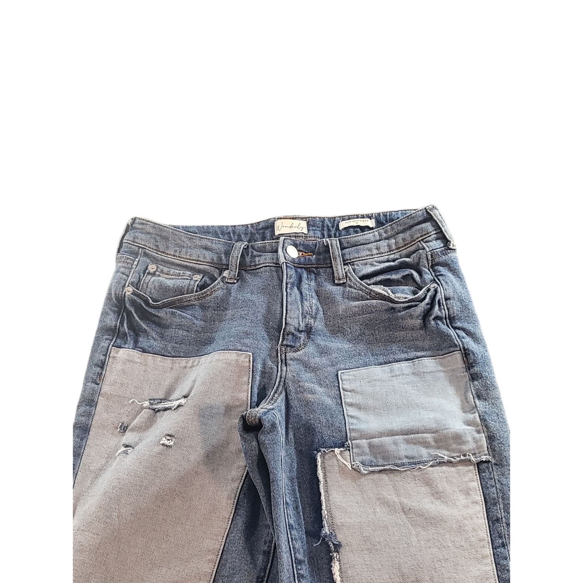 Other Wonderly Slim Boyfriend Patchwork Jeans Women Sz 6 Blue Deni Size 28" / US 6 / IT 42 - 2 Thumbnail