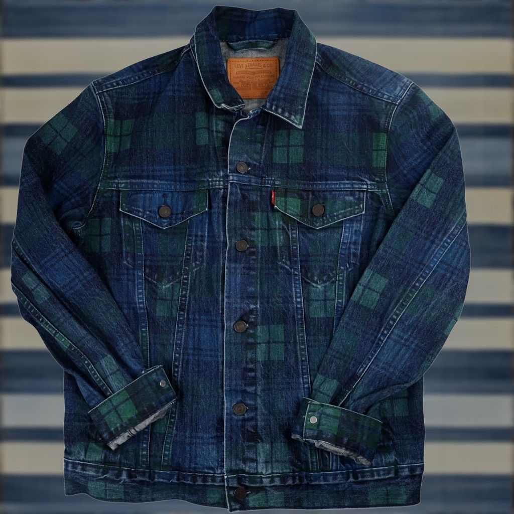 Levi's VINTAGE Levi's Painted Plaid Denim Jacket Men Jacket Blue 21"x26" Reg M Mens Jacket Denim Blue Jeans Coat Size US M / EU 48-50 / 2 - 1 Thumbnail