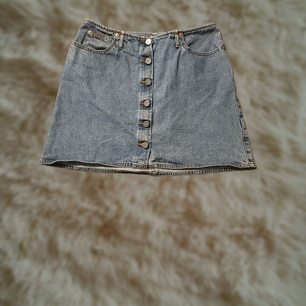 Calvin Klein VINTAGE Calvin Klein Denim Skirt Women's 12 Blue Button Up Mini 90s Y2K USA Women Size 34" / US 12 / IT 48 - 1 Thumbnail