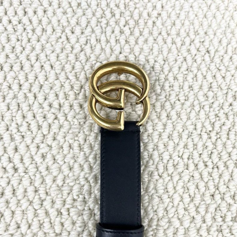 Gucci Gucci Black Gold Double G Leather Belt-2506 Size ONE SIZE - 3 Thumbnail