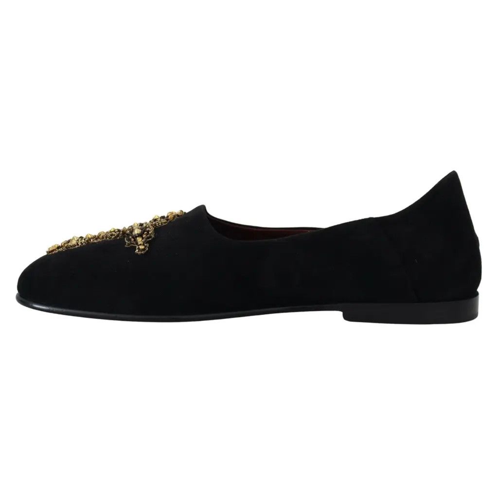 Dolce & Gabbana o1y0125 Suede Embellished Loafers in Black Size US 7.5 / EU 40-41 - 2 Thumbnail