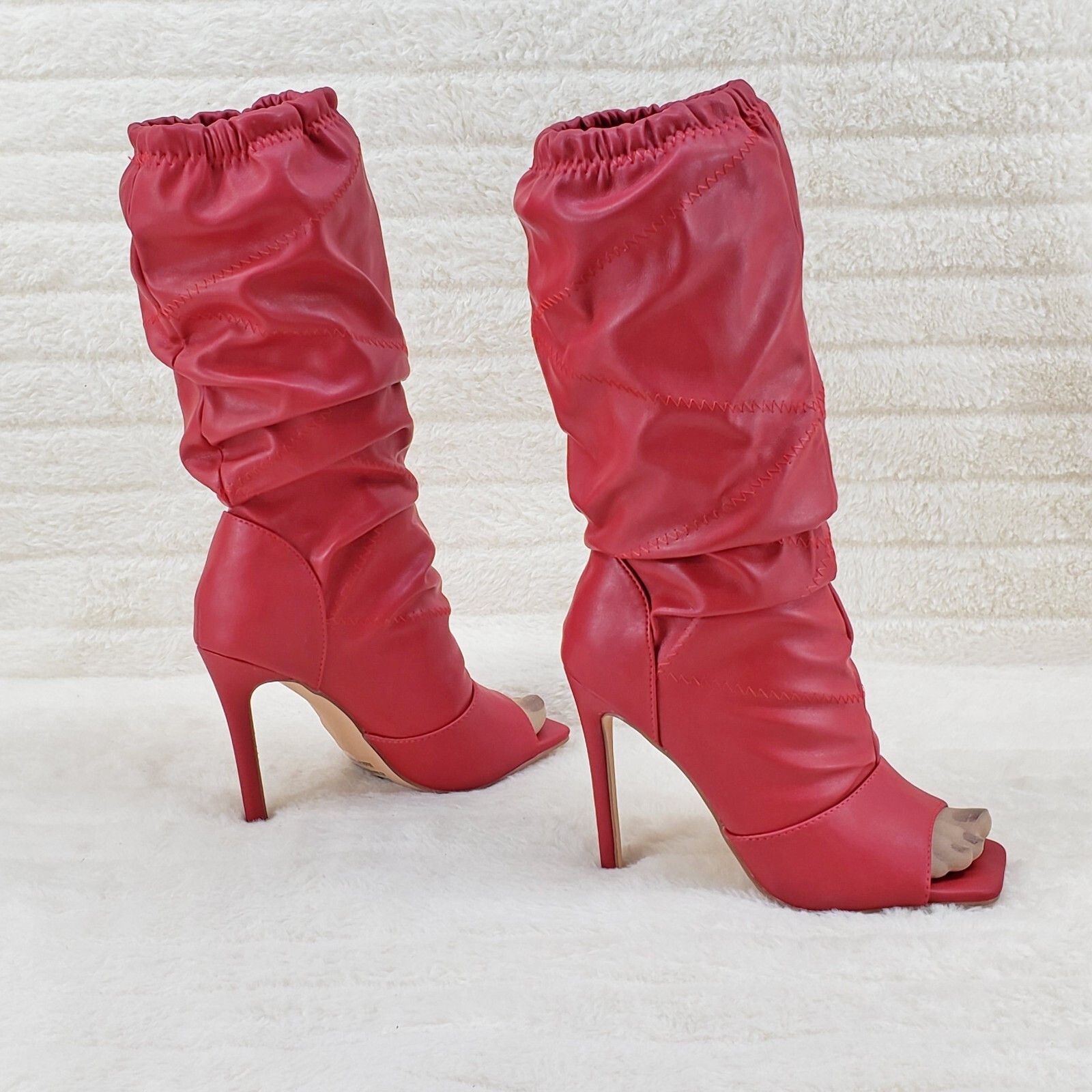 Victoria RED Square toe Mid Calf Adjustable Slouch Scrunch P