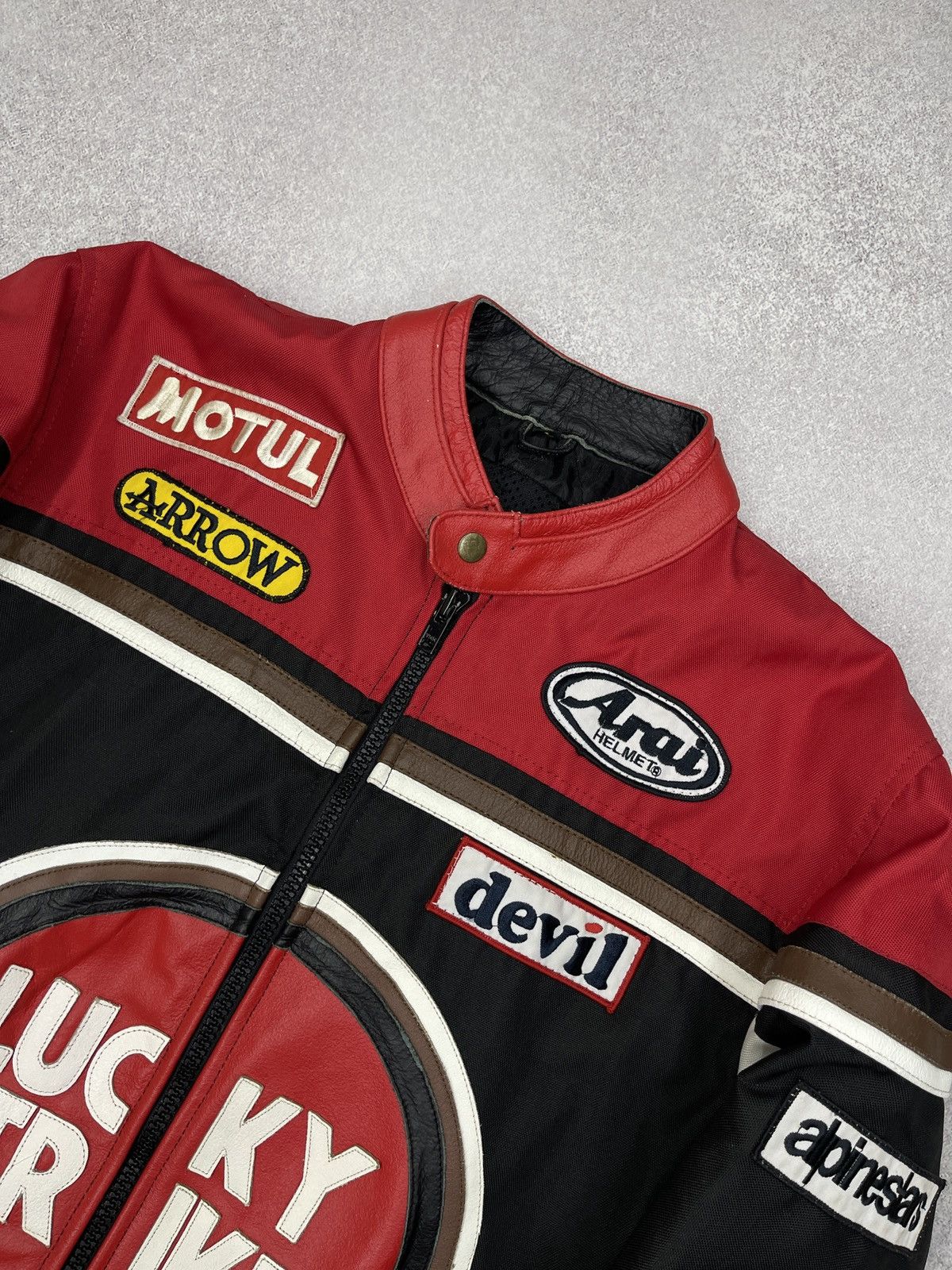 Leather Vintage Lucky Strike Leather Moto Racing Jacket Big Logo Size US L / EU 52-54 / 3 - 4 Thumbnail