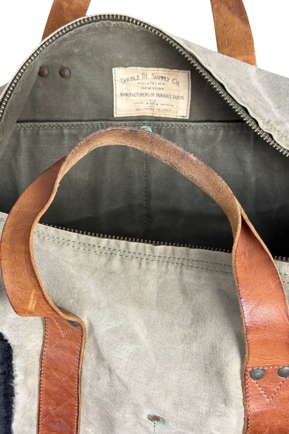 Polo Ralph Lauren RRL Double RL Handmade Italy Military Patch Canvas Leather Size ONE SIZE - 18 Thumbnail