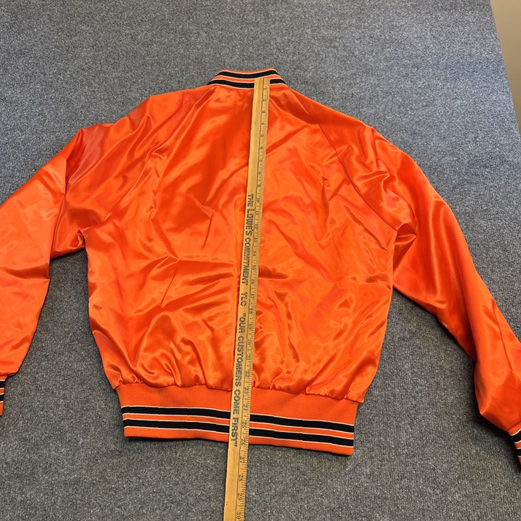 Dunbrooke Dunbrooke Pla-Jac Varsity Jacket Mens Orange Satin Mid-Length Pockets Casual Long Sleeve Size L Size US L / EU 52-54 / 3 - 6 Thumbnail