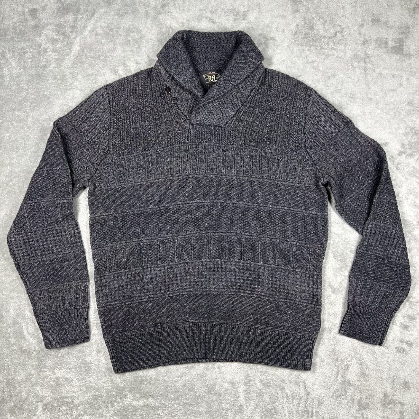 Vintage VINTAGE RRL Heavyweight Indigo-Charcoal Shawl Pullover Knit Sweater XL Cotton Size US XL / EU 56 / 4 - 3 Thumbnail