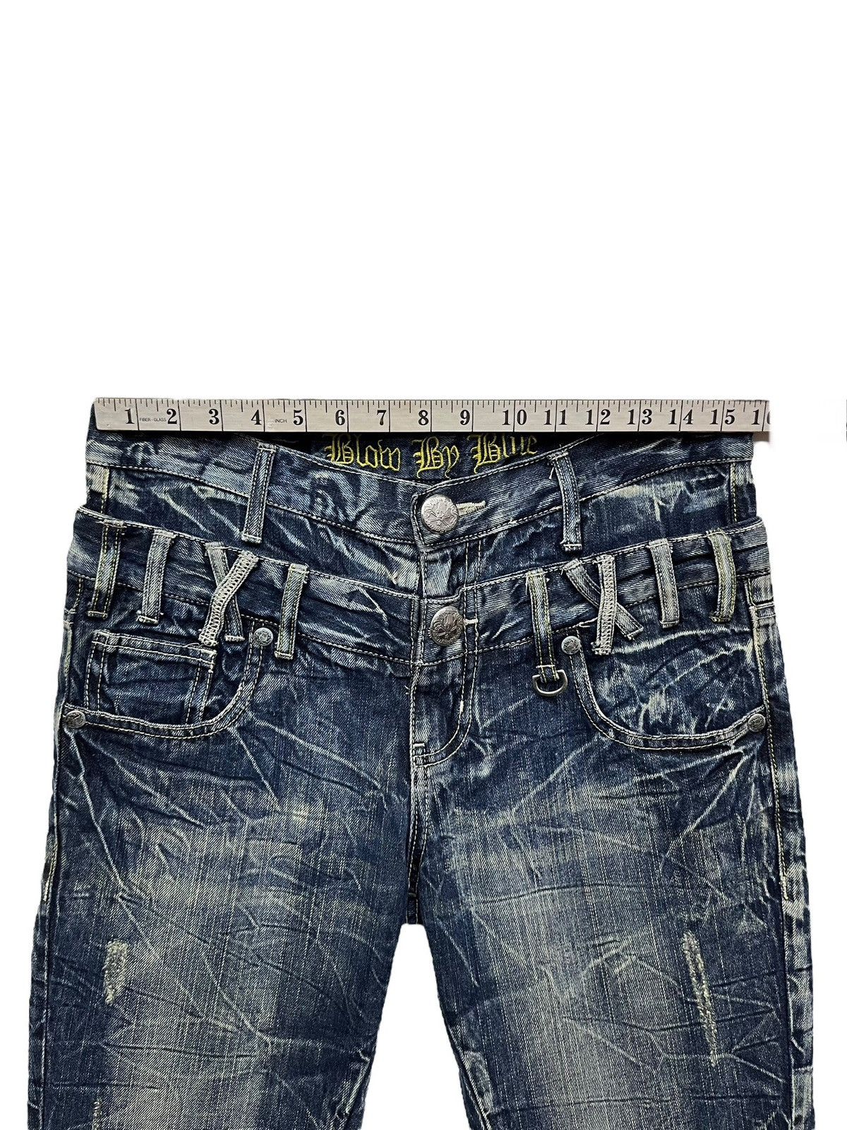 Japan Blue 🔥FYE💥BLOW BY BLUE Double Waist Acid Wash Punk Skulls Jeans Size US 31 - 15 Thumbnail