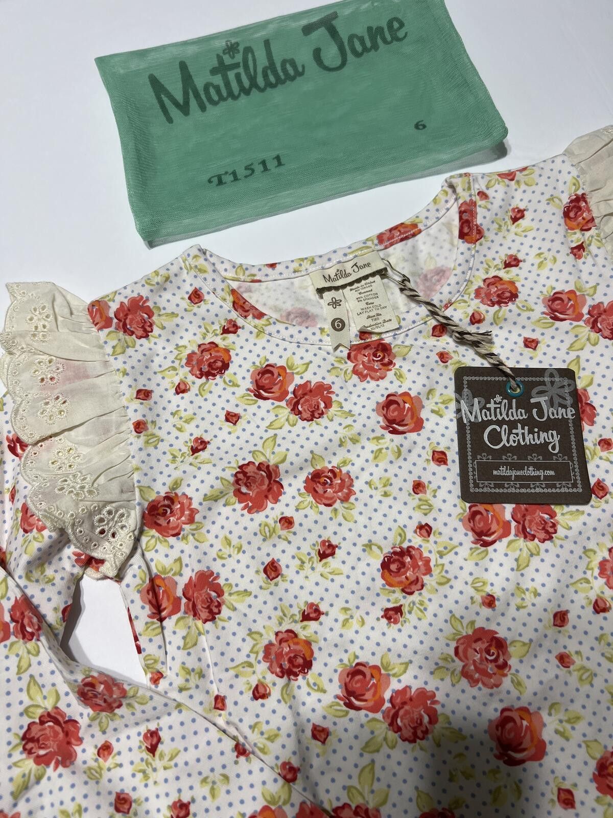 Other Matilda Jane Girls Floral Long Sleeve Top with Lace Ruffle 6 Size ONE SIZE - 4 Thumbnail