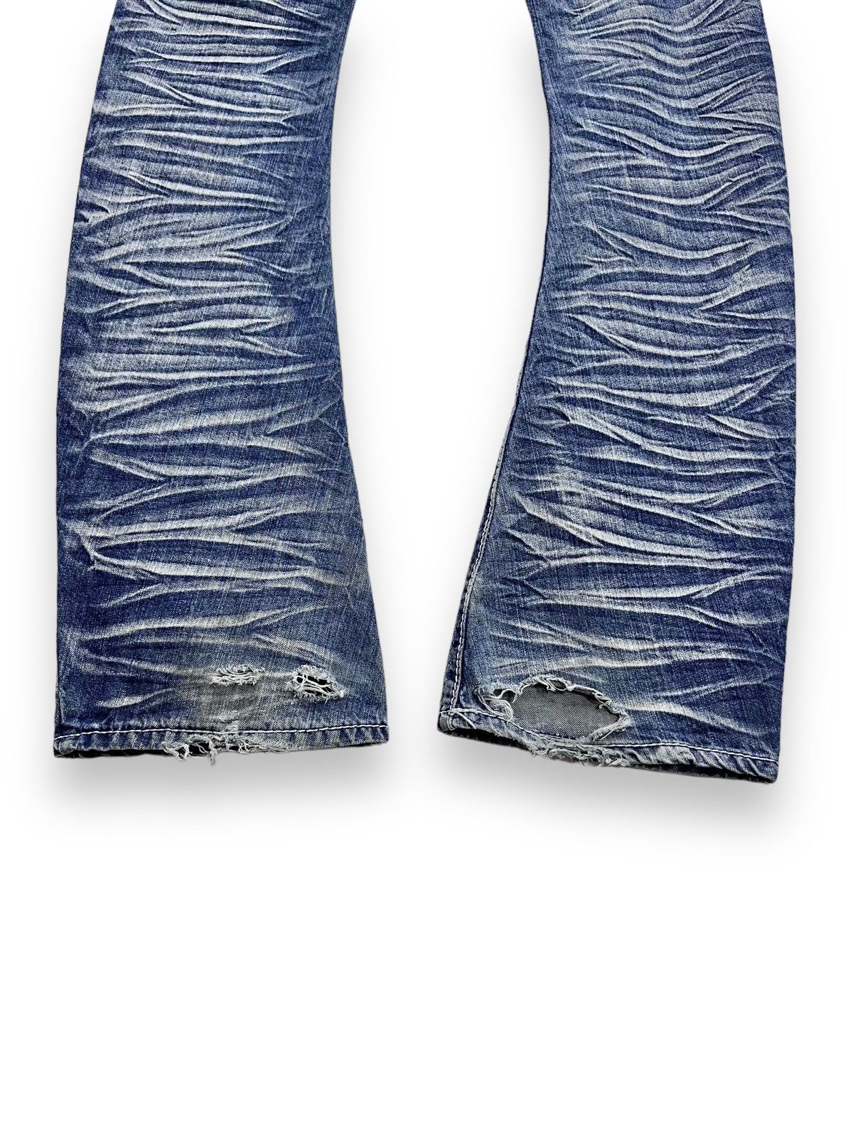 Japanese Brand FYE🔥EVOLUTION JAPAN Punk Curve Leg Flare Whiskered Denim💥 Size US 31 - 8 Thumbnail
