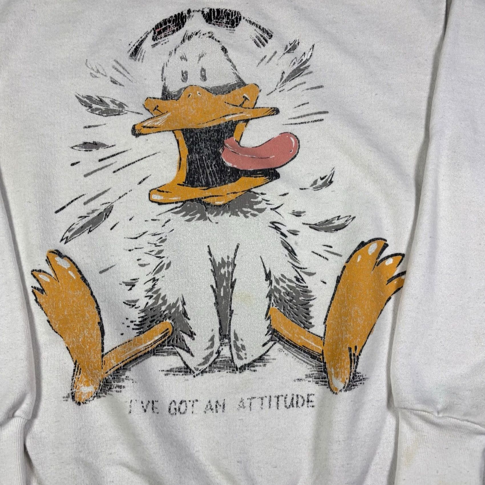 Delta VINTAGE Delta 90s Ive Got An Attitude Duck Funny Sweatshirt White M Mens Graphic Print Pullover Size US M / EU 48-50 / 2 - 3 Thumbnail