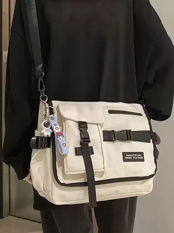 image of Y2K Japanese Fashion Cartoon ToteBag With Cartoon Character in Cream, Men's