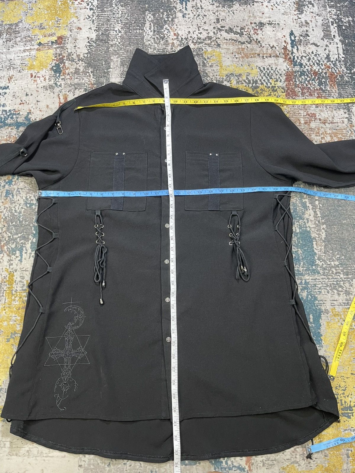 Ozz On Conte Oversized Lace Up Eyelet Goth Long Shirt