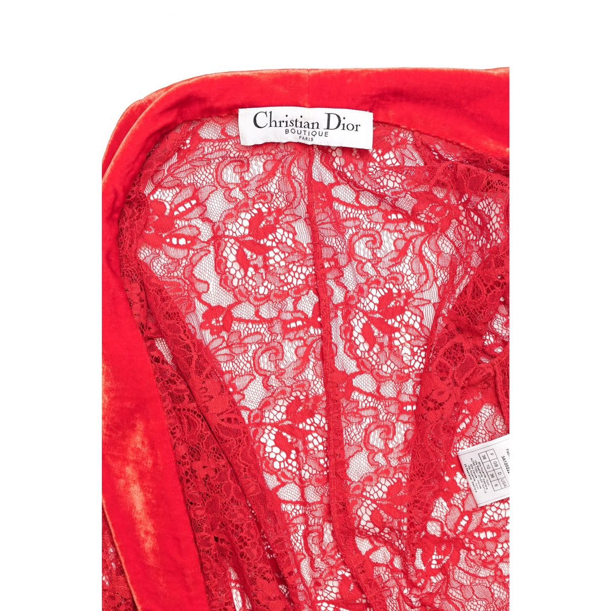 Dior Christian Dior F/W 2003 Red Lace Jacket Top with Velvet Trim Size S / US 4 / IT 40 - 6 Thumbnail
