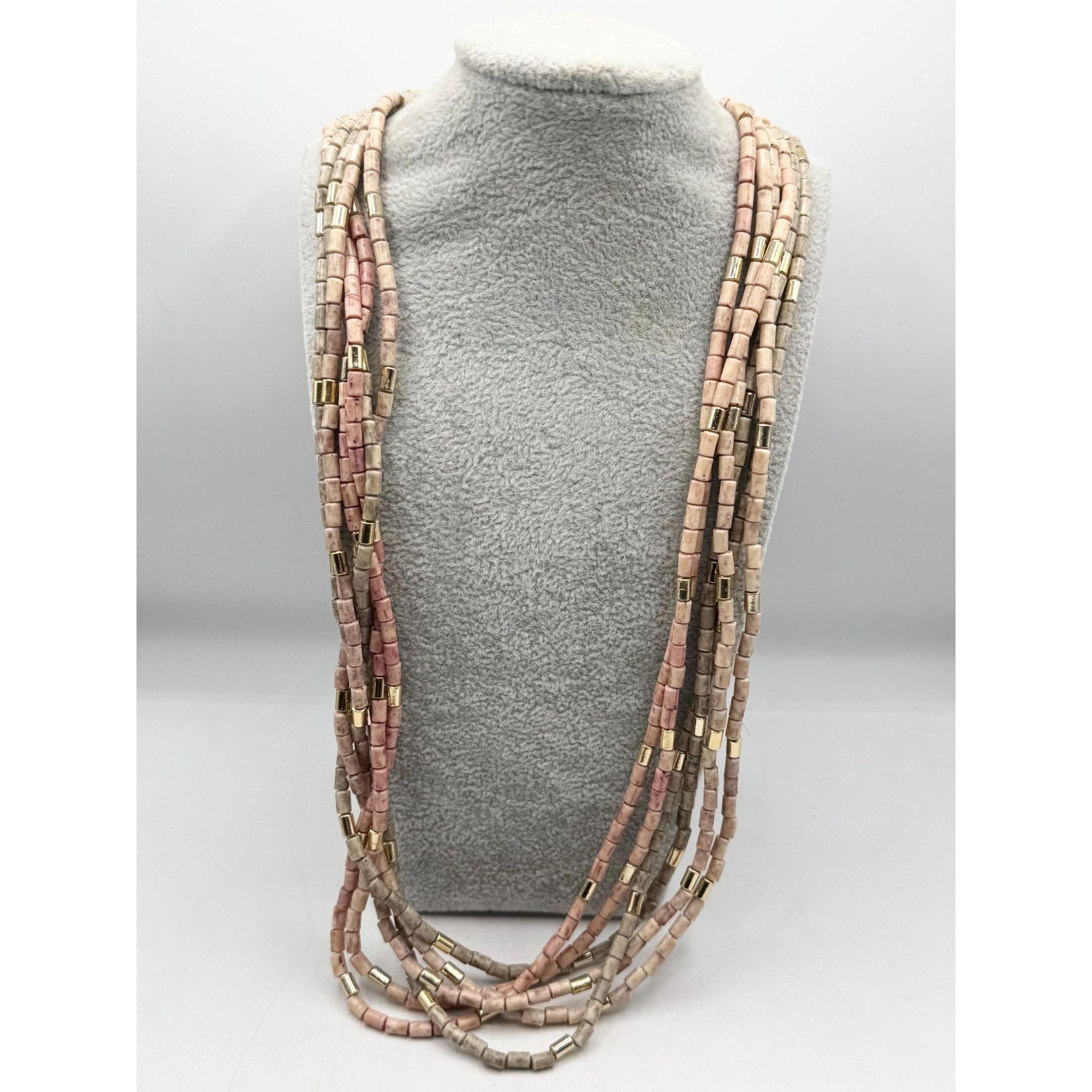 Vintage Vintage Pastel Neutral Gold Tube Barrel Bead Beaded Multi St Size ONE SIZE - 1 Thumbnail