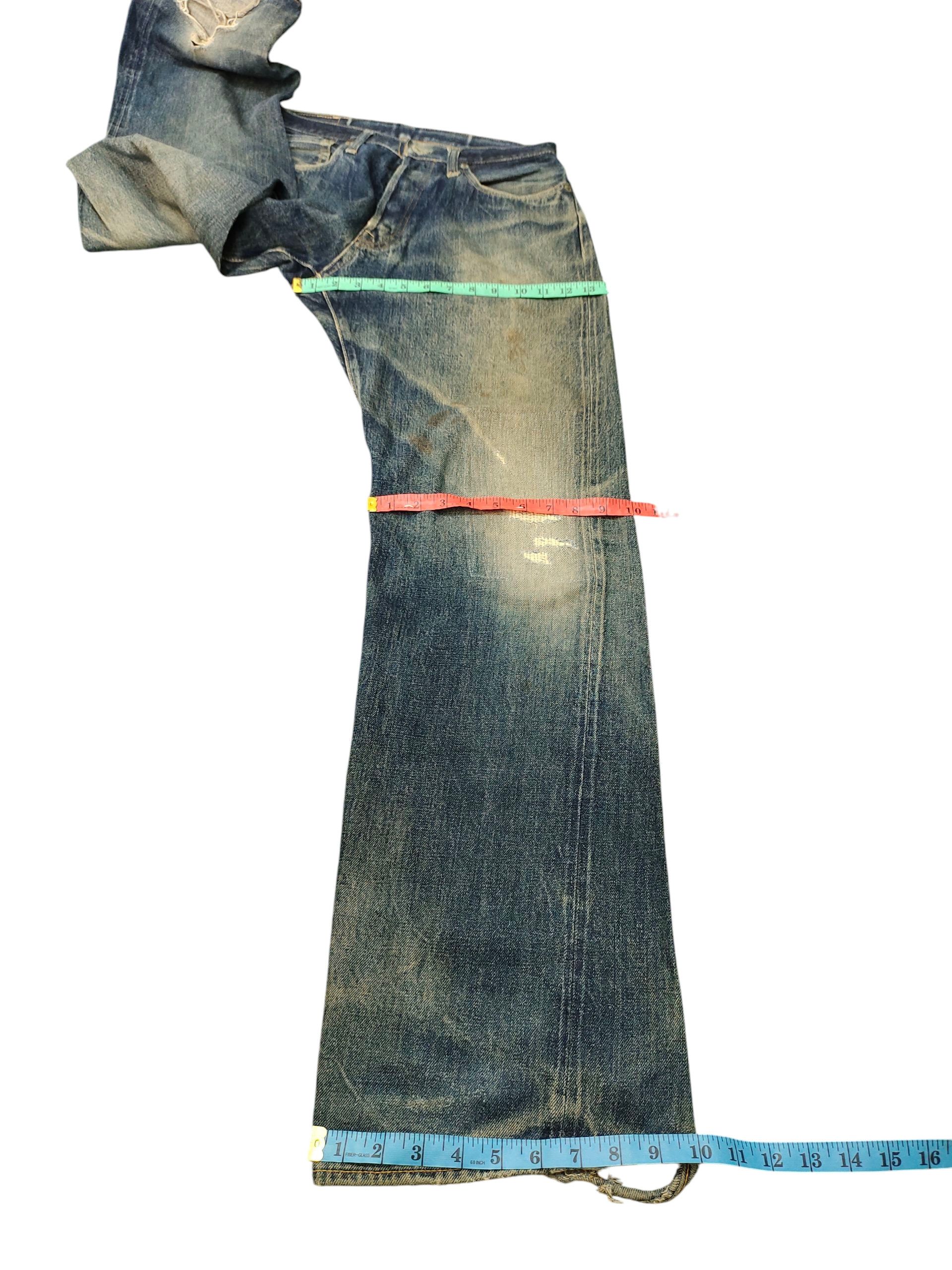Denime Vintage 90s Denime Selvedge Rusty Clawmark Distress Jeans Size US 30 / EU 46 - 16 Thumbnail