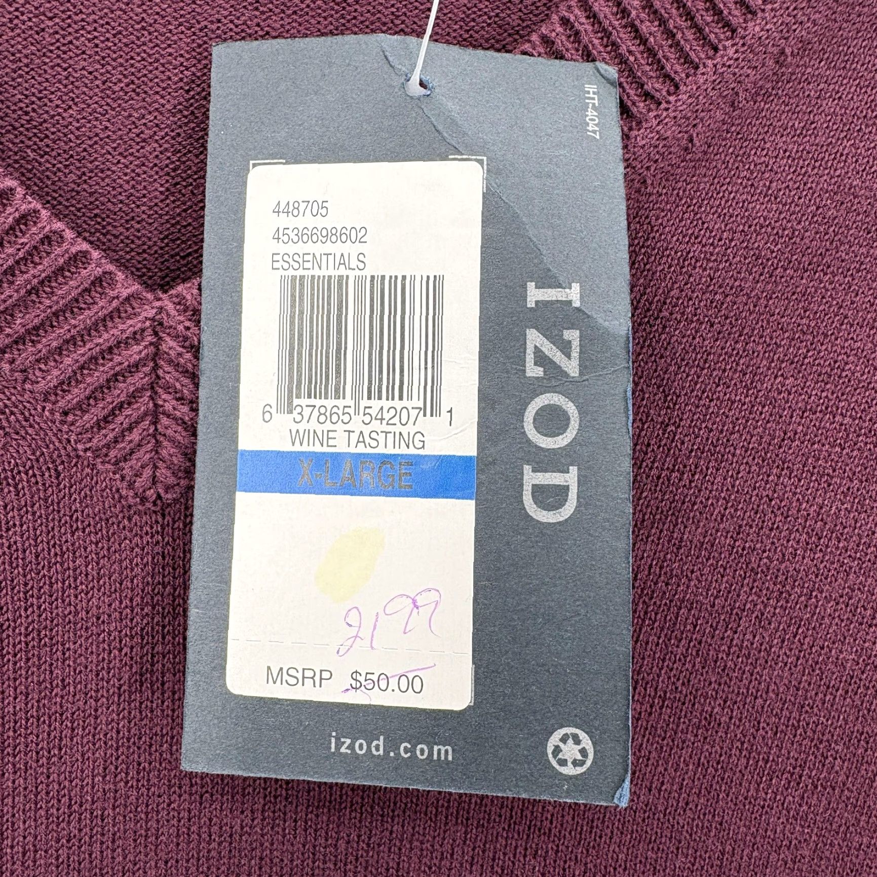 Izod VINTAGE not applicable; but item is IZOD Sweater Mens XL Wine Tasting Red 100% Cotton V Neck Knit Pullover Preppy Size US XL / EU 56 / 4 - 5 Thumbnail