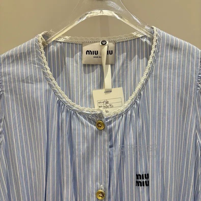 Miu Miu Miu Miu 42 Logo logo gold button striped light blue dress Size L / US 10 / IT 46 - 3 Thumbnail