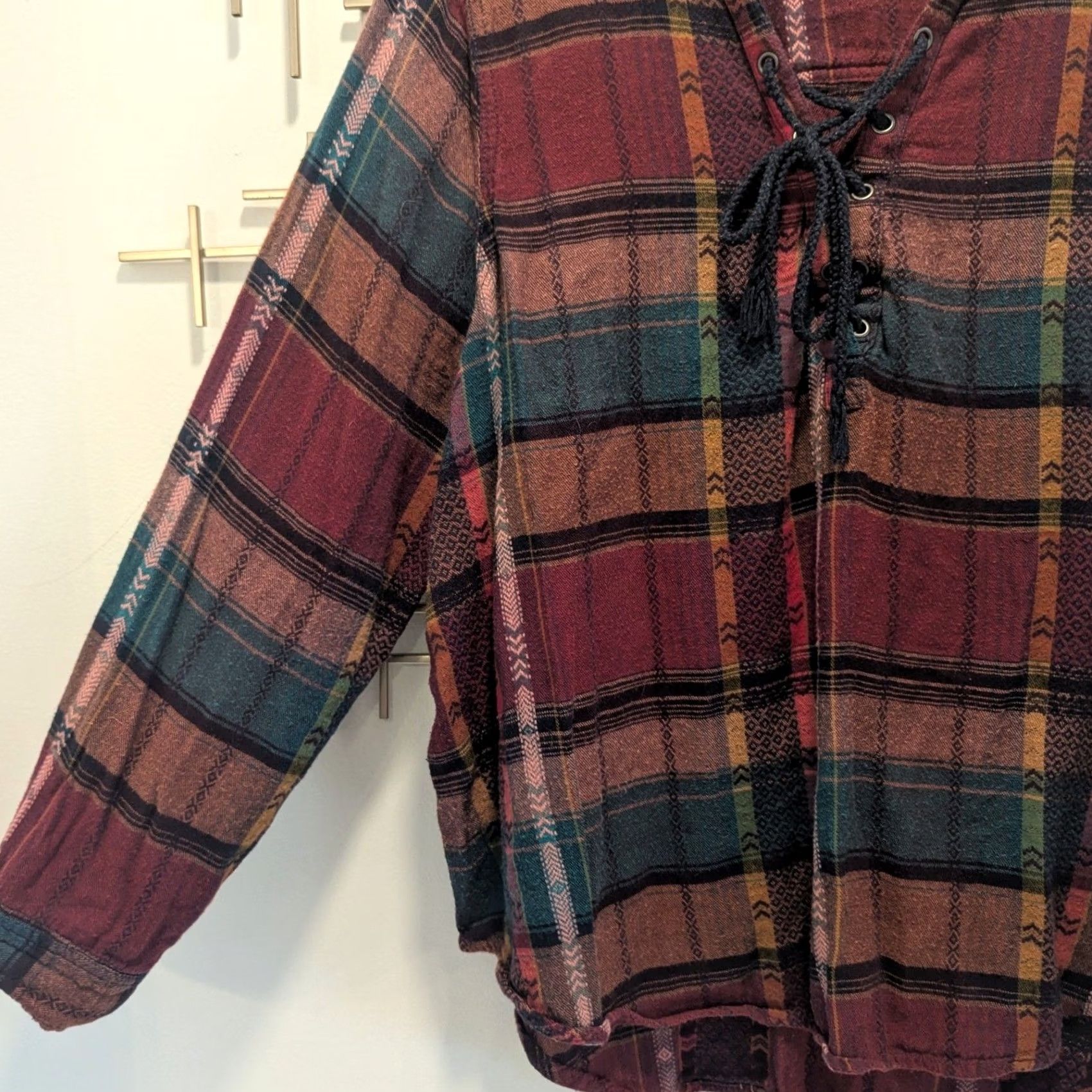 Vintage Mudd Women XXL Southwestern Plaid Lace Up Flannel Shirt Long Sleeve Y2K Size XXL / US 16-18 / IT 52-54 - 3 Thumbnail