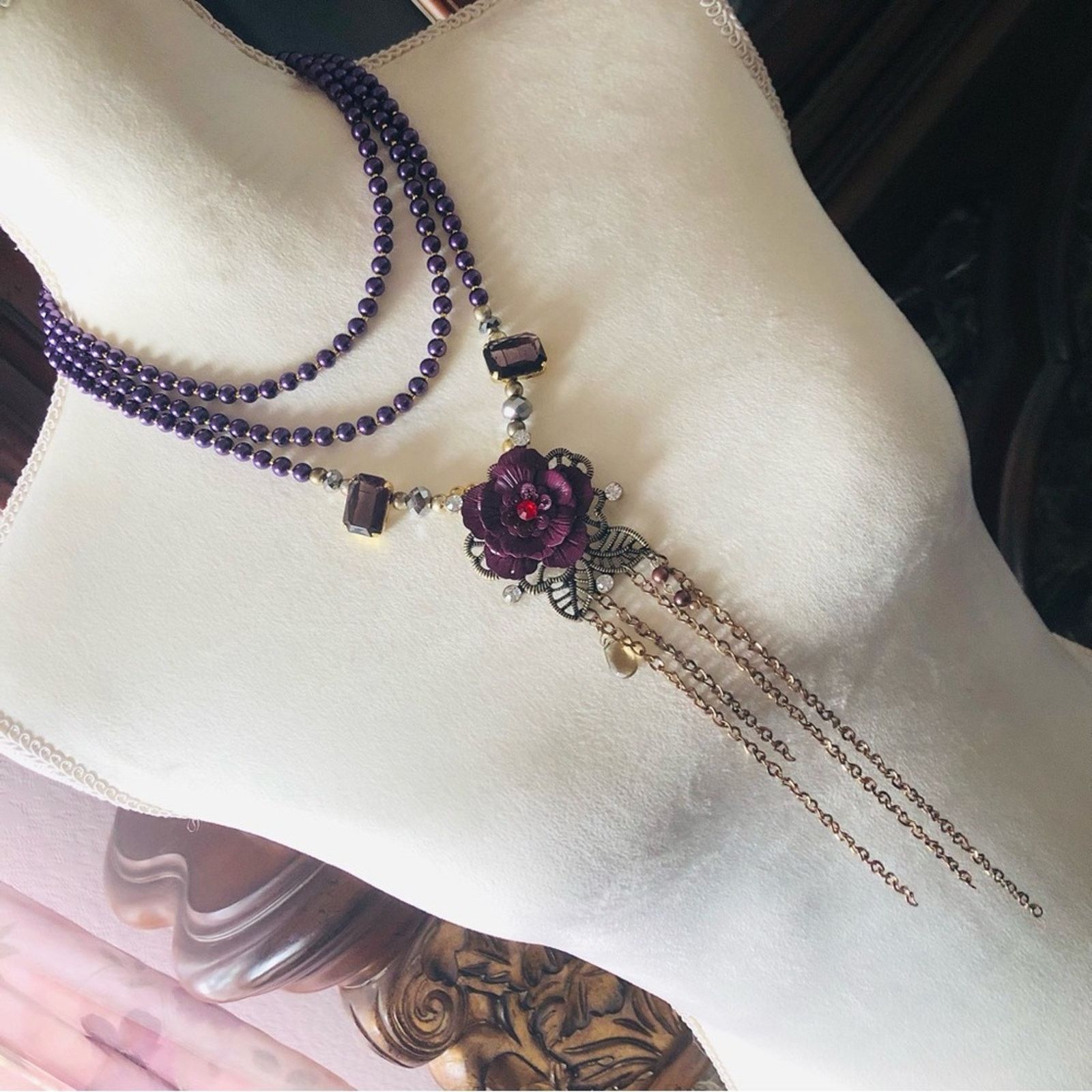 Jewelry Handcrafted repurpose glass Pearl genuine ruby necklac Size ONE SIZE - 1 Thumbnail
