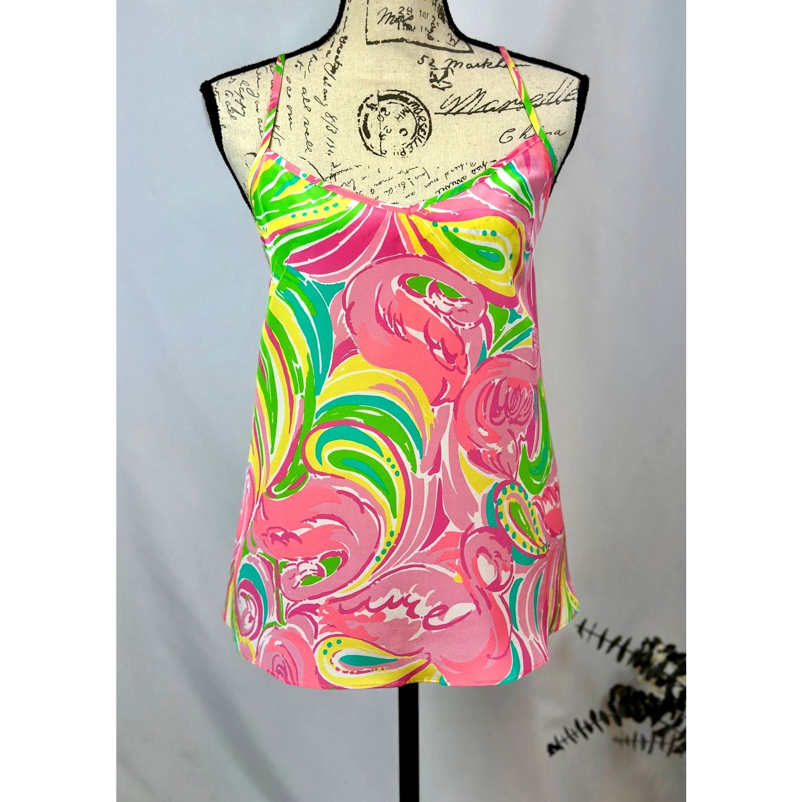 Lilly Pulitzer Lilly Pulitzer Dusk Racer Back Cami 100% Silk Flamingo M Size M / US 6-8 / IT 42-44 - 7 Thumbnail
