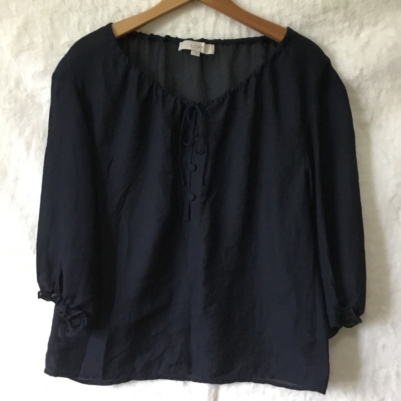 Loft LOFT Navy Sheer Peasant Blouse Size S / US 4 / IT 40 - 15 Thumbnail