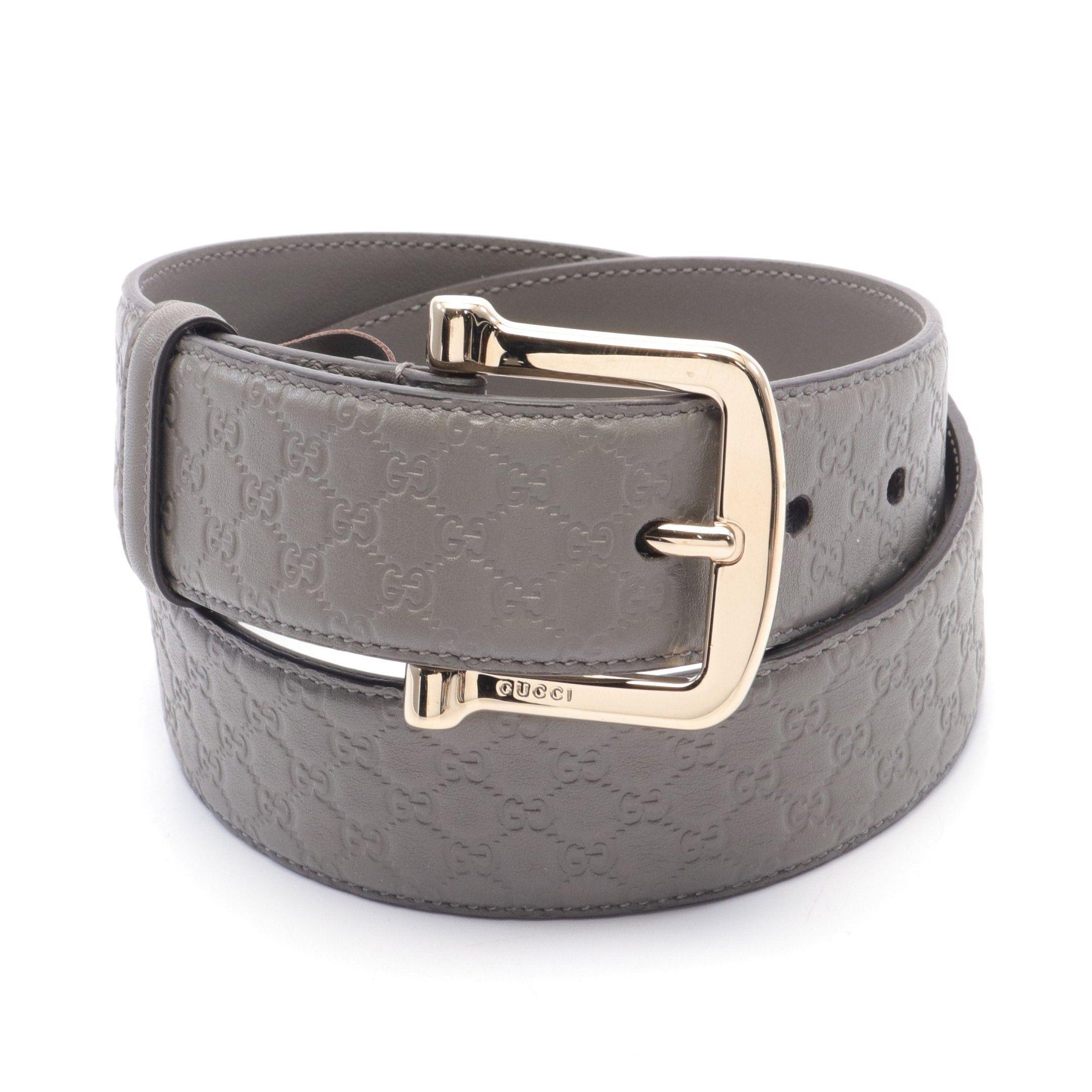 Gucci Gucci Micro Gg Guccissima Belt Leather Gray Gold Hardware Size ONE SIZE - 1 Thumbnail