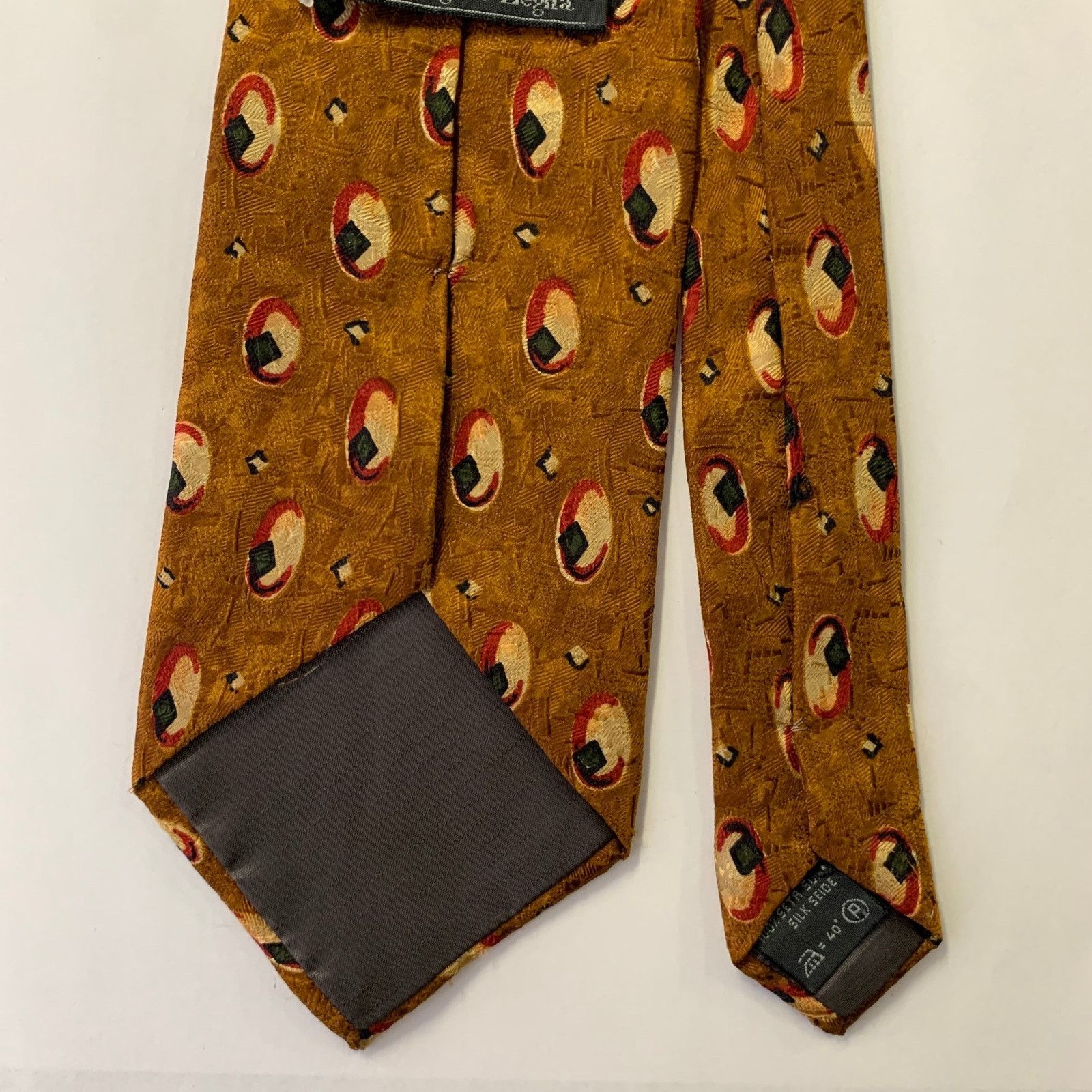 Ermenegildo Zegna ERMENEGILDO ZEGNA Camel Red Black Geometric Silk Tie Size ONE SIZE - 2 Thumbnail