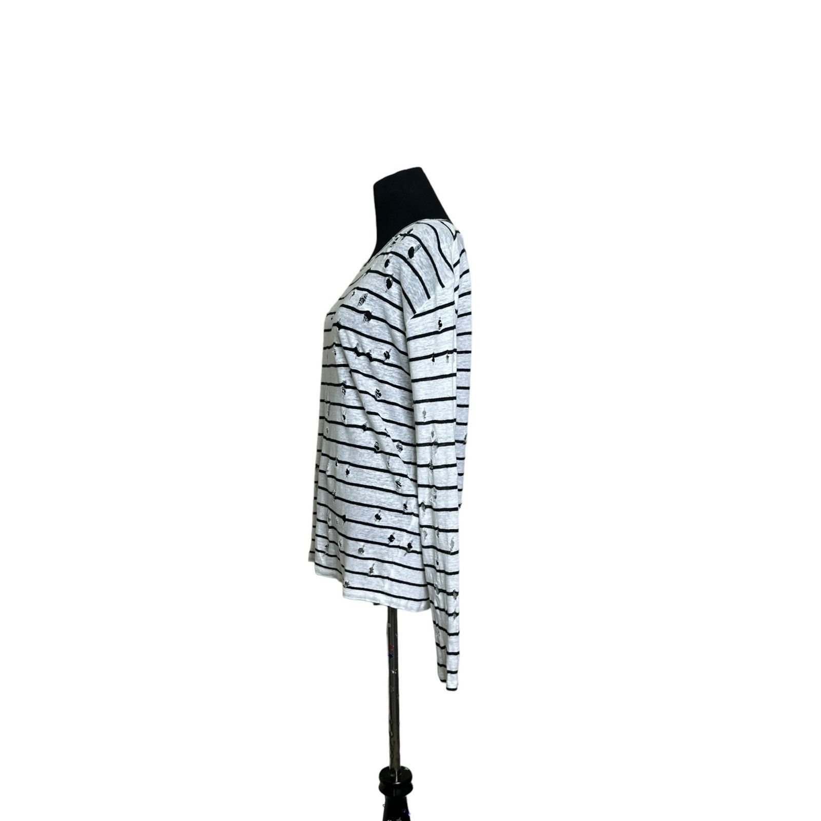 Iro IRO white black linen stripes distressed shirt size XS Size XS / US 0-2 / IT 36-38 - 7 Thumbnail