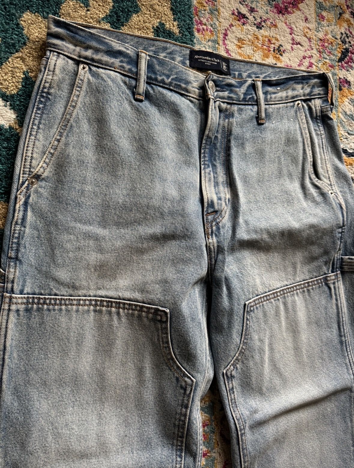 Abercrombie & Fitch Double Knee Carpenter / Painter Jeans - Y2K Light Wash Size US 33 - 2 Thumbnail