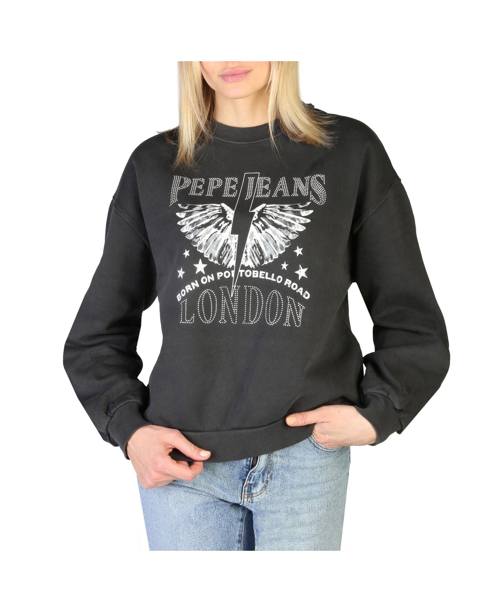 image of Pepe Jeans Solid Colour Sweatshirt With Appliques And Visible Logo in Black, Women's (Size Small)