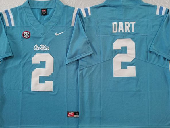 Men's Ole Miss Rebels #2 Jaxson Dart Blue Stitched jersey